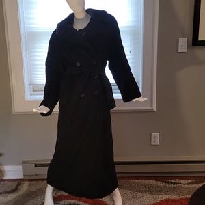 Evan Picone Long Black Wool Trench Coat Size 12